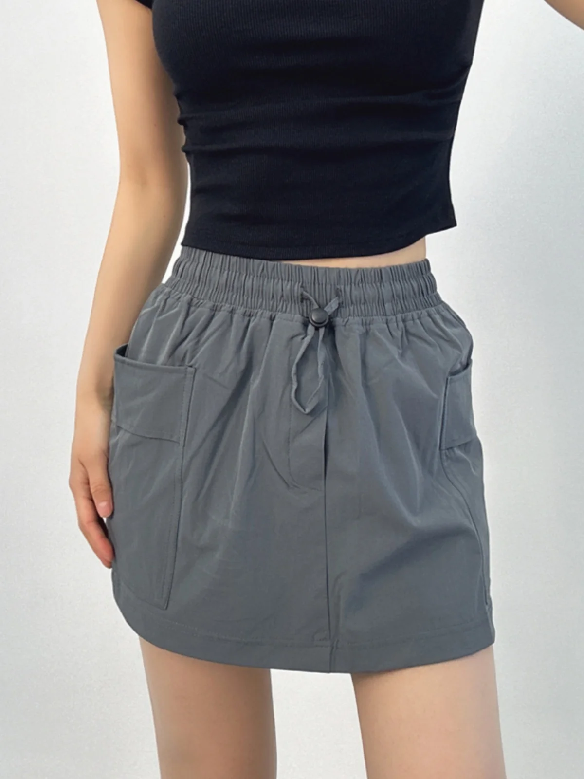 Мини-юбка Женская эластичная трапециевидная с завышенной талией и карманами