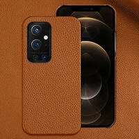 genuine litchi grain leather phone case for oneplus 9 10 pro 9r 8 pro 7 6t 7t pro 5t 6 5 nord n100 one plus luxury back cover