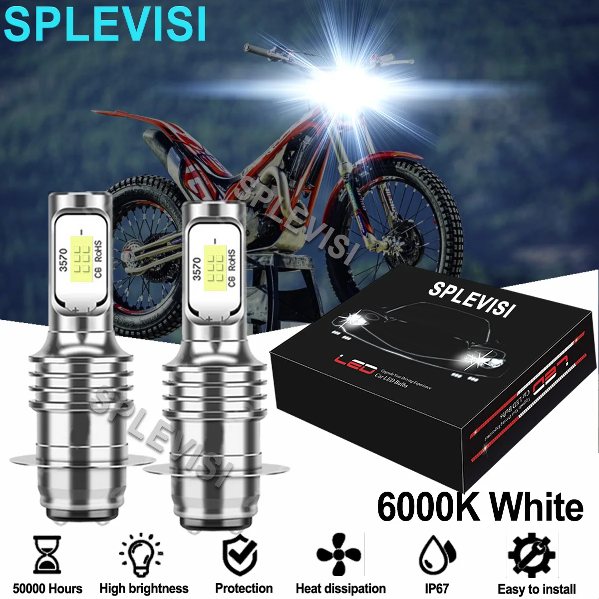 

2PCS 6000K White 35WLED Motorcycle Headlight Bulbs For Gas Gas TXT Pro 300 2009-2011 2014-2015 Vespa ET2 2001-2005 ET4 2001-2005