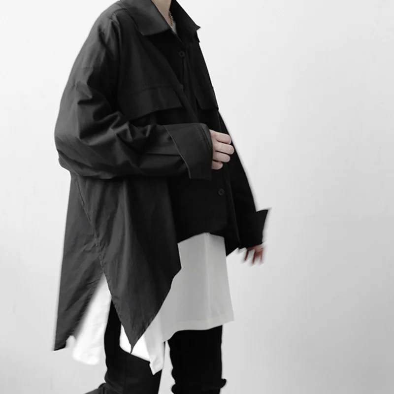 Мужская свободная рубашка с длинным рукавом повседневная однотонная черная