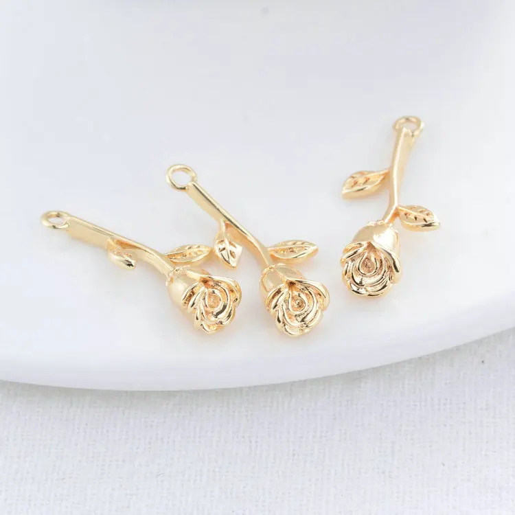 

6PCS 8.5x21MM 14K Gold Color Brass Rose Charms Pendants Diy Jewelry Findings Accessories Wholesale