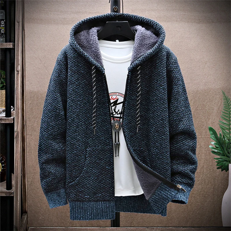 

Winter Fleece Sweatercoat Men Thick Warm ded Kintted Mens Sweater Cardigan Solid Casual Knitting Jacket Coat Male Clothing