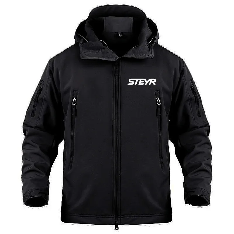 

Мужская Уличная флисовая куртка, черная теплая куртка из мягкого материала с несколькими карманами, водонепроницаемая куртка из мягкого ма...