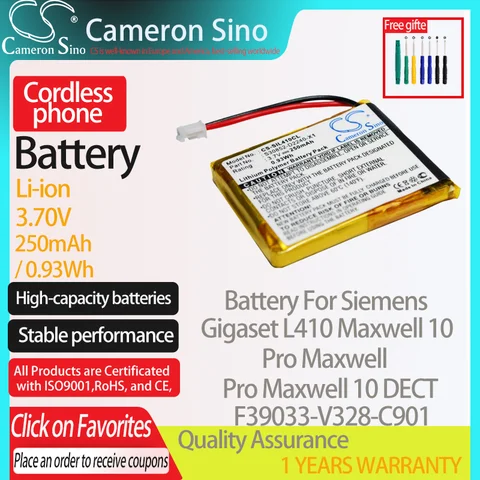 CameronSino Батарея для Siemens Gigaset L410 Pro Maxwell 10 DECT подходит Siemens S30852-D2240-X1 беспроводной телефон Батарея