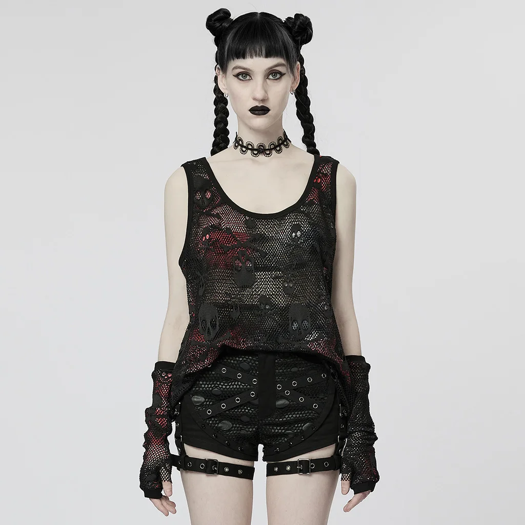 

Женская футболка в стиле Панк RAVE, двухслойная майка с изображением черепа в стиле панк, весенне-летняя футболка с рукавами с отдельными пальцами, женские топы