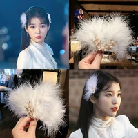 2pcs white feather hairpins hair clip for women girls fashion wedding dance perform party hair pins headwear hair accessories