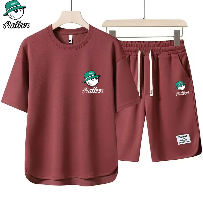 Summer New Men's 2-Piece T-shirt +Shorts Sportswear Fashion Malbon Printing Loose Harajuku Style Street Apparel Casual Golf Set