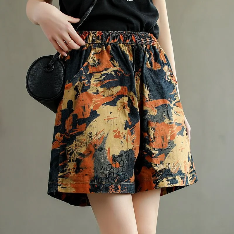 Short Pants for Woman To Wear Linen Cotton Print Loose Home Women's Shorts Graphic With Belt Elastic Waist Baggy Low Price Cheap