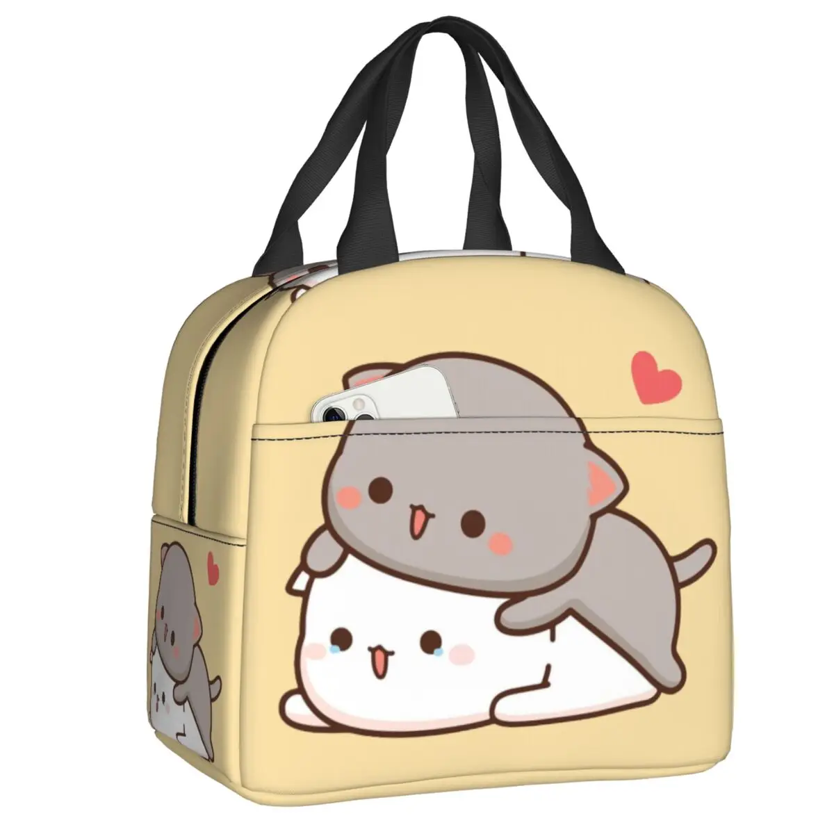 Peach And Goma Lunch Box Portable  Leakproof Thermal Cooler Food Insulated Couple Mochi Cat Lunch Bag For Women School Children