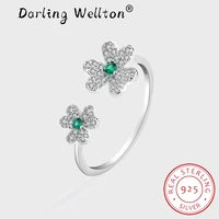 new fashion paraiba emerald flower couple ring for women petal full diamond original sterling silver engagement bridal jewelry