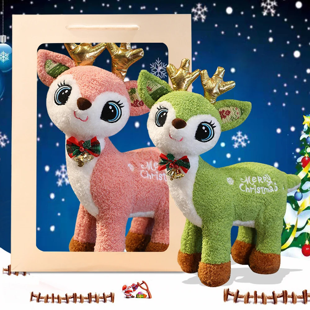 

Новый Рождественский олень 35 см/дюйма, плюшевая игрушка, лось, колокольчик, кукла, кукла на день ребенка, Рождество, рождественский подарок