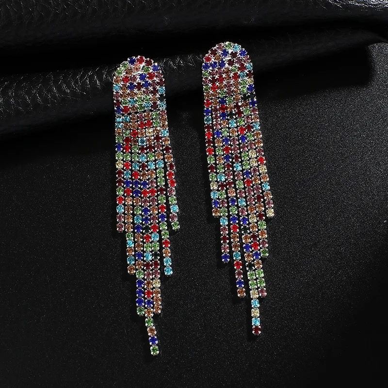 

2023 New Fashion Jewelry Exquisite Tassel Earrings Women's Long Full Diamond Personalized Earrings Accessories Wholesale