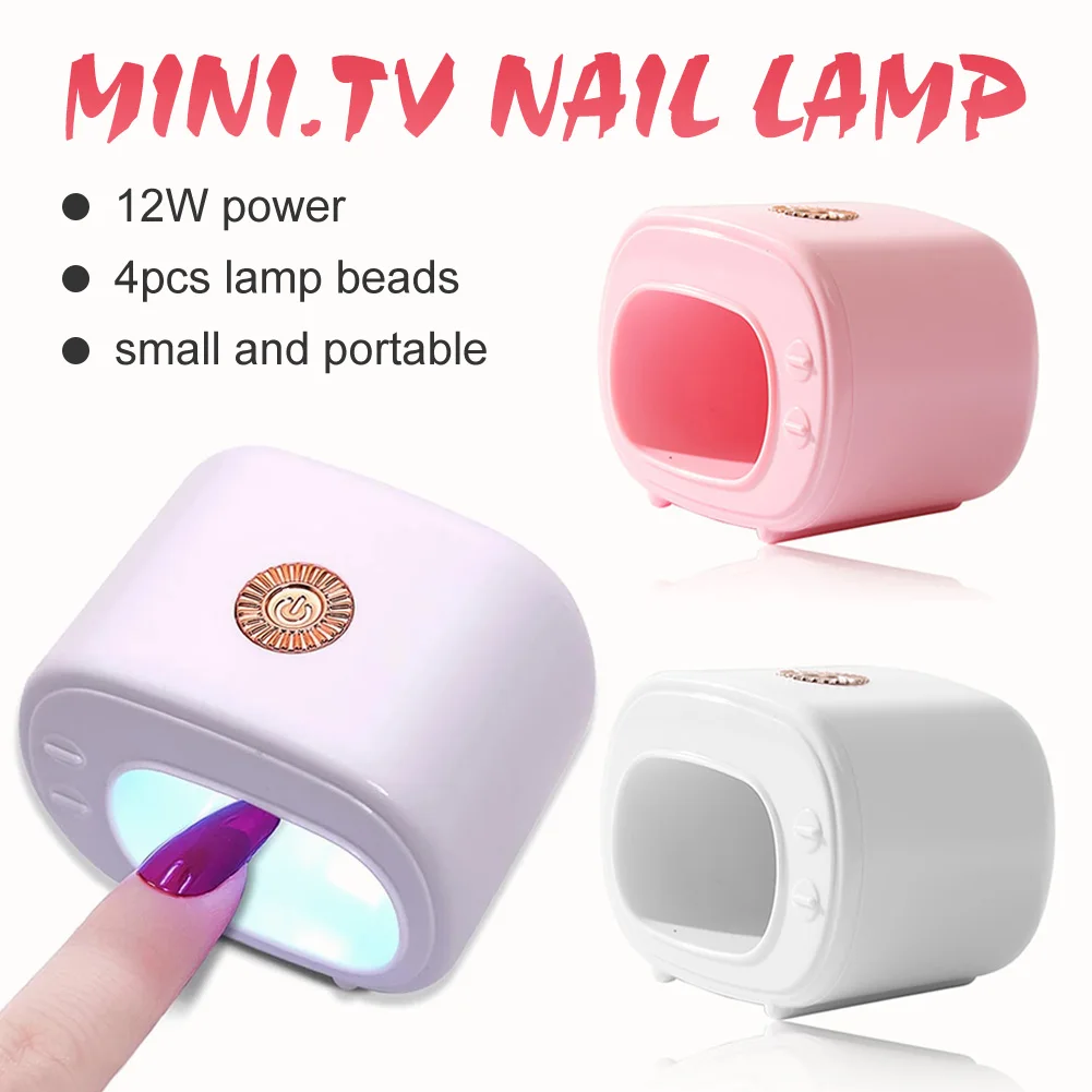 

12W Mini Nail Lamp USB Rechargeable 4 LEDs TV Shape Nail Dryer Fast Drying Portable Gel Polish Curing Lamp Nail Art Tools