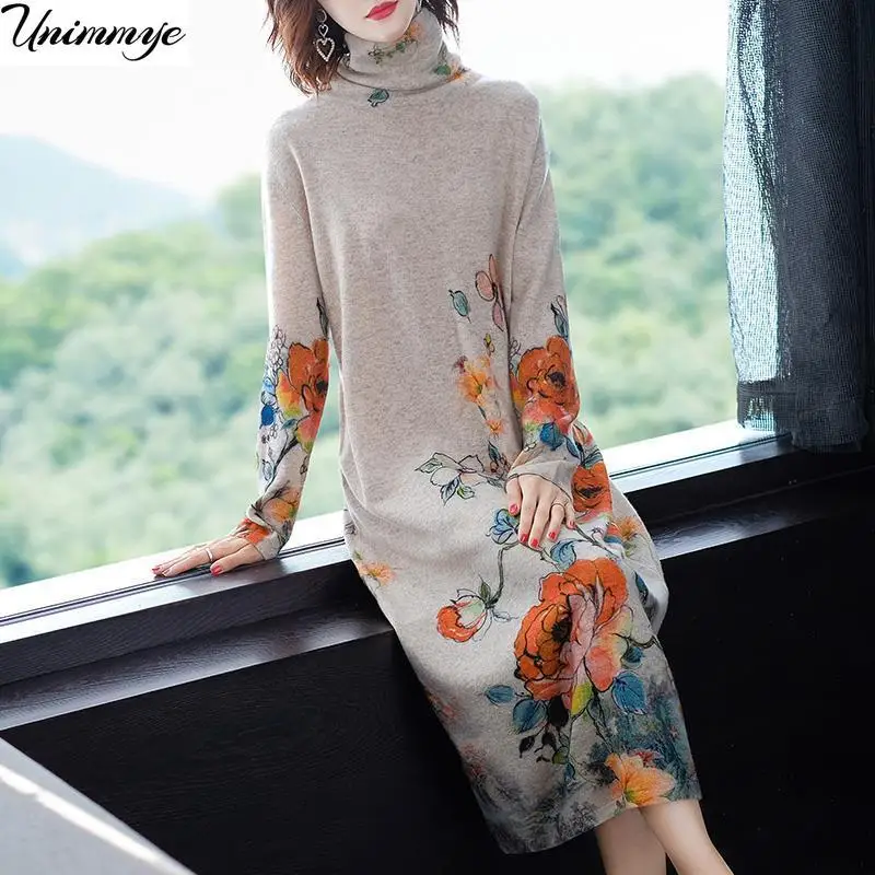 Women's Dress Autumn Vintage Casual Floral O-Neck Dress 4XL  Bodycon Elegant Long Vestidos Dresses for Women vestidos de mujer
