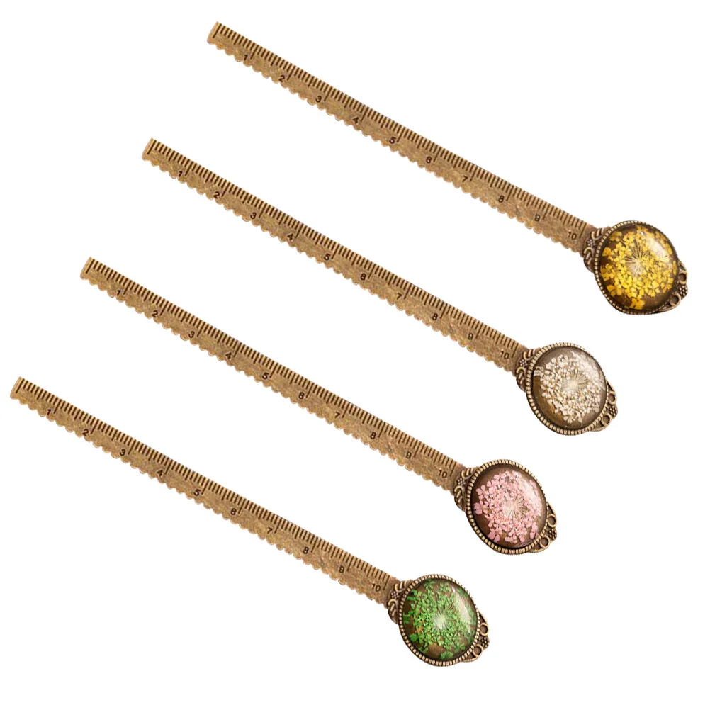 

4PCS Useful Nontoxic Durable Ruler bookmarks Alloy Flower Bookmarks