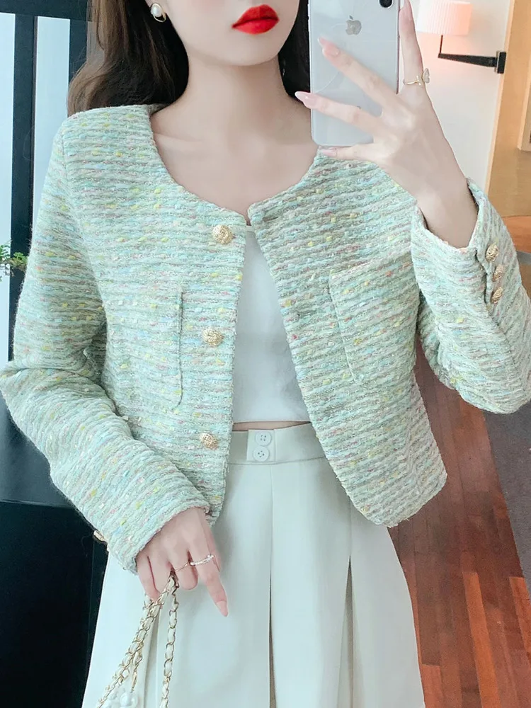 

French Vintage Small Fragrance Tweed Jacket Coat Women Fall Winter Woolen Short Coat High Quality Female Fashion Elegant Outwear