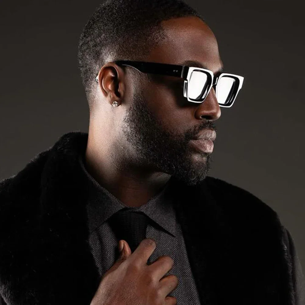 JNPCXI moda kwadratowe nity gradientowe okulary przeciwsłoneczne męskie odcienie UV400 Vintage czarne szare modne damskie