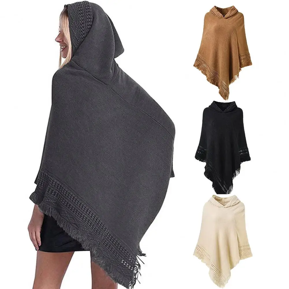 Пуловер с шалью уютная куртка капюшоном и кисточками пуловер шаль для женщин