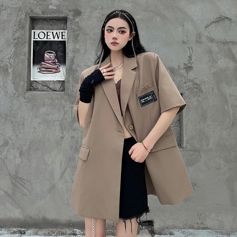2023 Summer New Women's Suit Jacket Lapel Short-sleeved Solid Color Jacket Fashion Loose Casual Thin Temperament Suit Tops