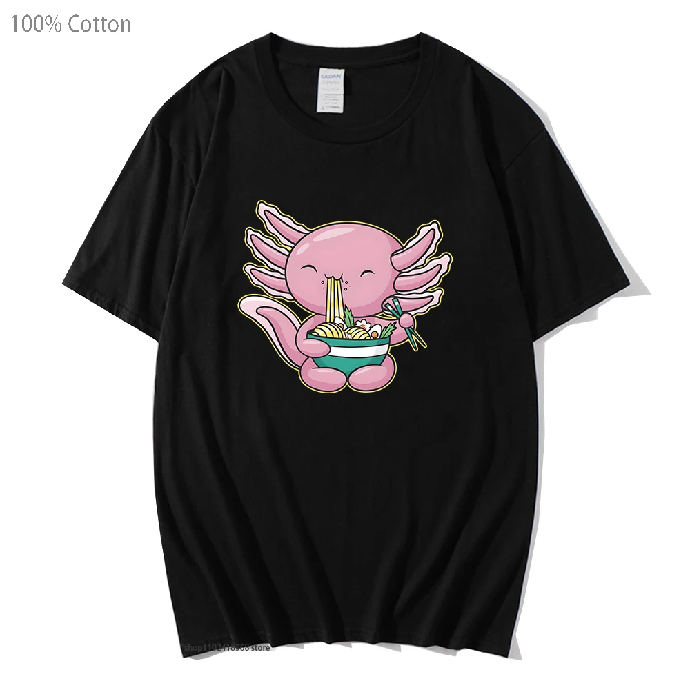 

Axolotl Eating Noodles T Shirt 100% Cotton Women's Ramen Cute Kawaii Graphic T-Shirts Long Sleeve Mens Clothing Cute Y2k Clothes