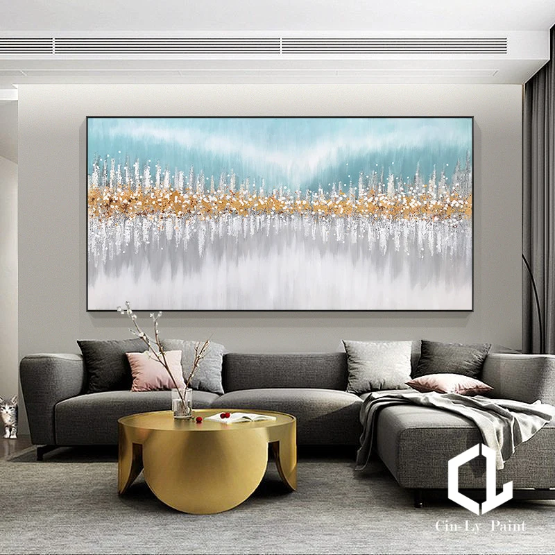 

Handmade Knife Gold Foil Abstract Oil Painting Flower On Canvas Modern Wall Art Home Decor Hotel Large Picture For Restaurant