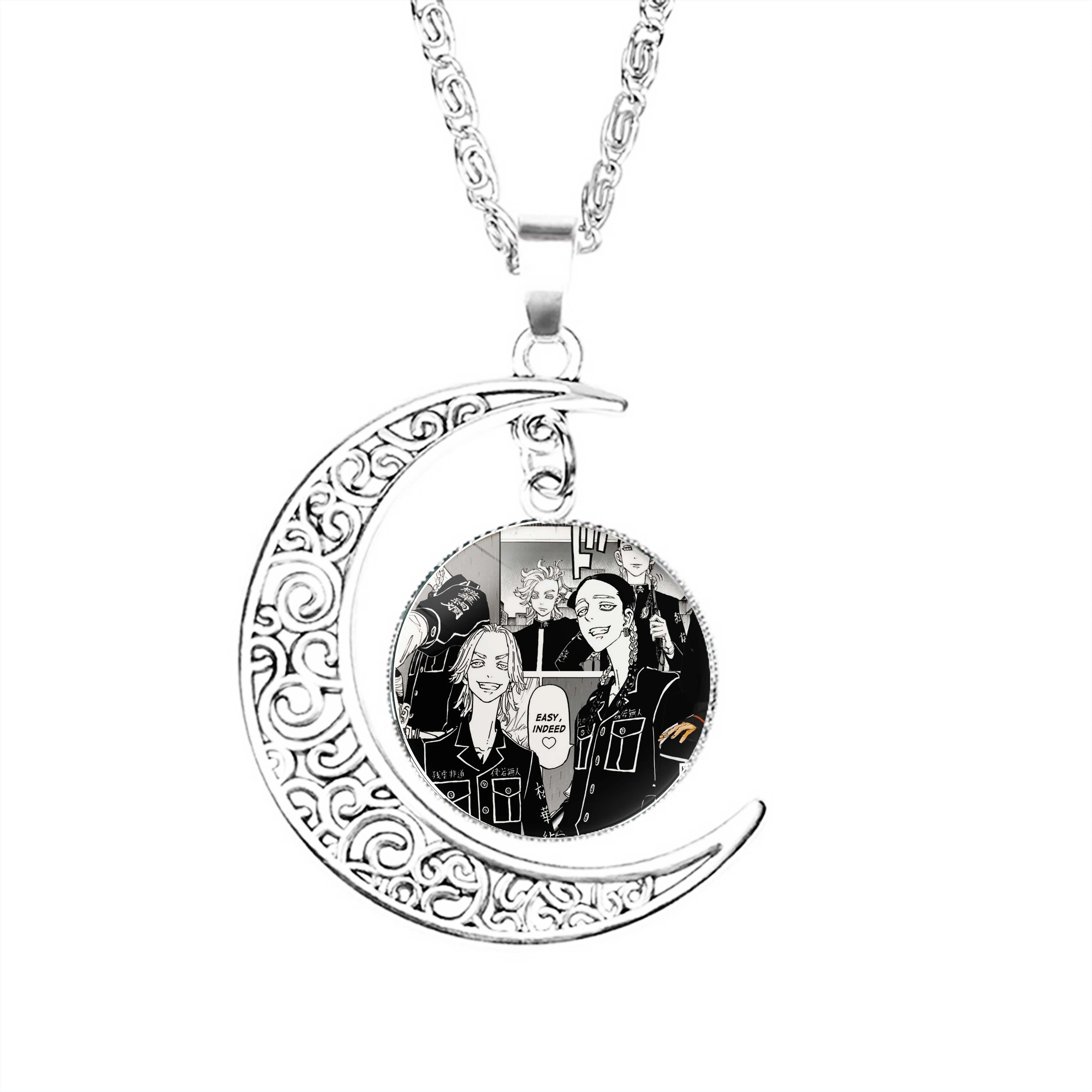 Haitani Brothers Rindou Ran Manga Collage Tr  Moon Necklace Crescent Pendant Dome Fashion Lady Men Gifts Stainless Steel Girls