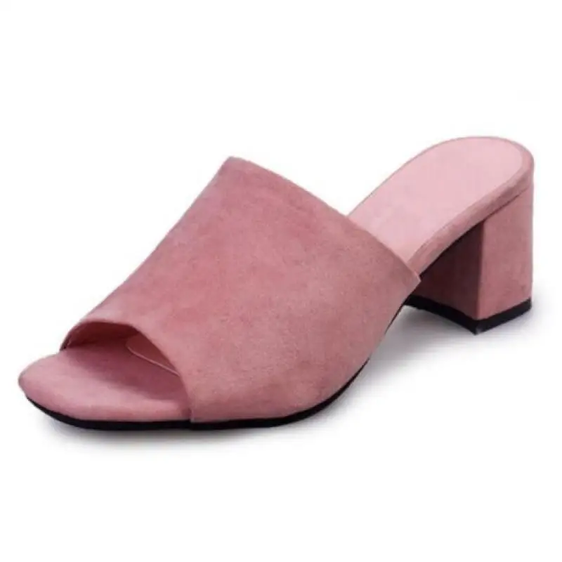 

Женские летние сандалии из искусственной замши на блочном высоком каблуке