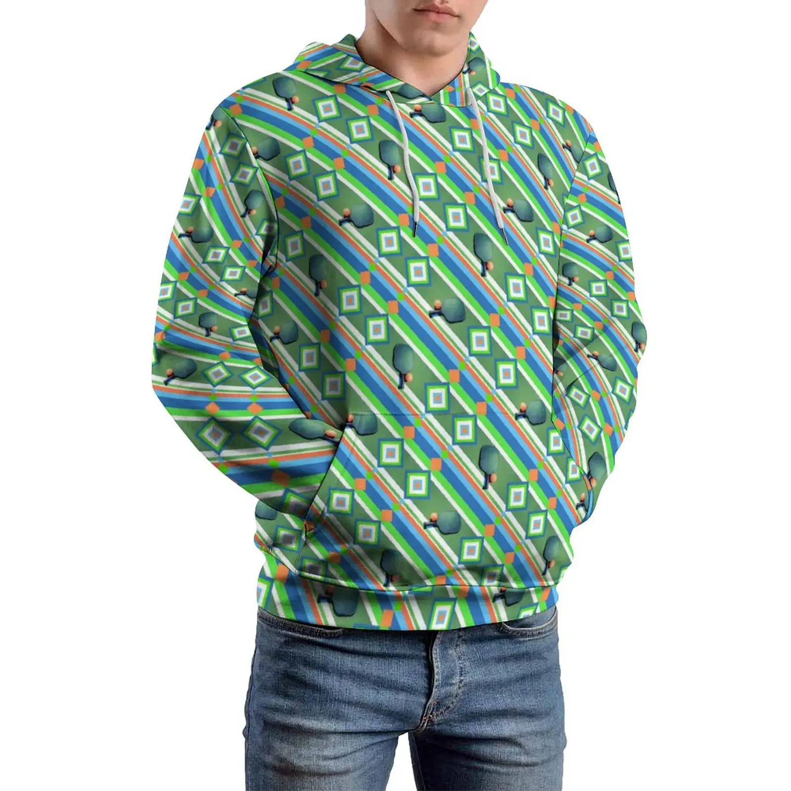 

Green Ball Loose Hoodies Blue Stripes Streetwear Pullover Hoodie Couple Long Sleeve Retro Custom Sweatshirts Big Size 4XL 5XL