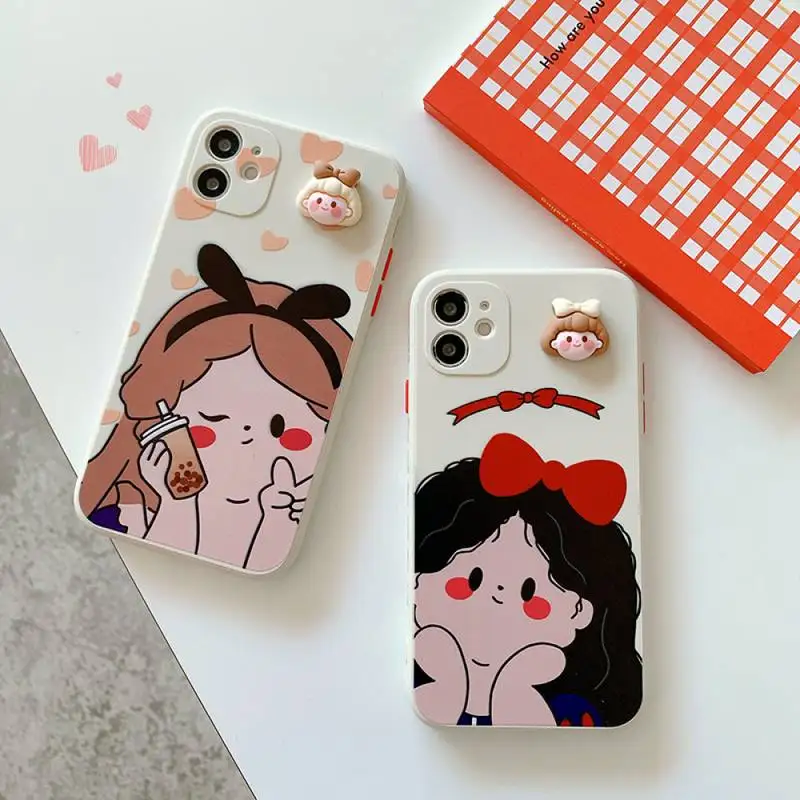 

Disney Milk Tea Snow White Alice Princess Phone Case for iPhone X XR XS 7 8 Plus 11 12 13 pro MAX 13mini cover