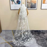 vk skaikru wedding veil ivory 3d butterfly lace fabric floor length bridal veils for wedding short with comb one layer cut edge