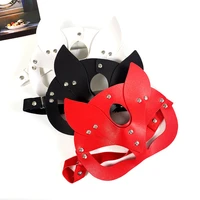 1pc cat face pu leather masquerade mask solid color costume eyemask performance makeup props blindfold party supplies