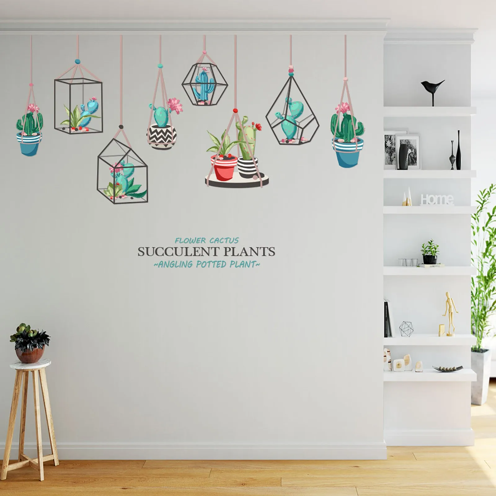 

Наклейка на стену в стиле комода, наклейки на стену с зелеными листьями для гостиной, настенные плакаты в горшке с растениями, подвесные нас...