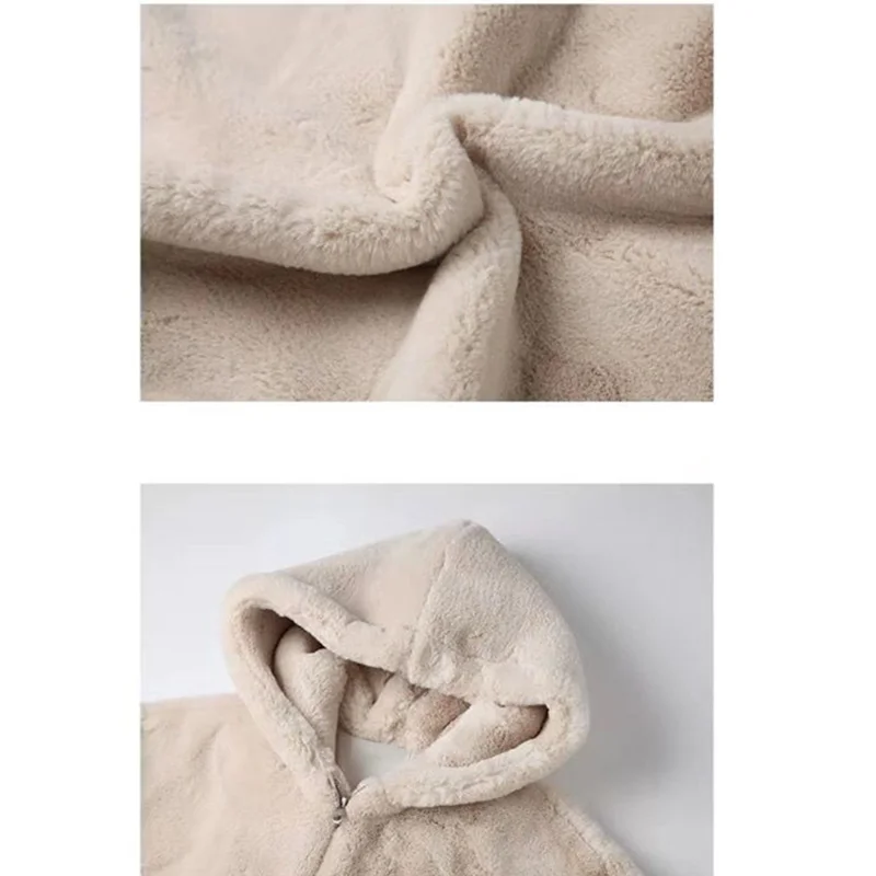 Short Faux Fur Coat Women Fashin High Quality Hooded New Autumn Winter Jacket Female Clothing Loose Thicken Warm Rabbit Fur Tops
