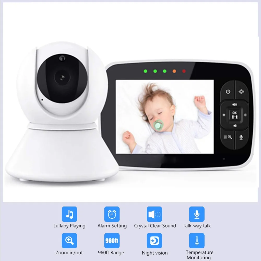 

3.5 inch High Resolution Baby Monitor Infrared Night Vision Wireless Video Baby Monitor with Remote Camera Pan-Tilt-Zoom Lullaby