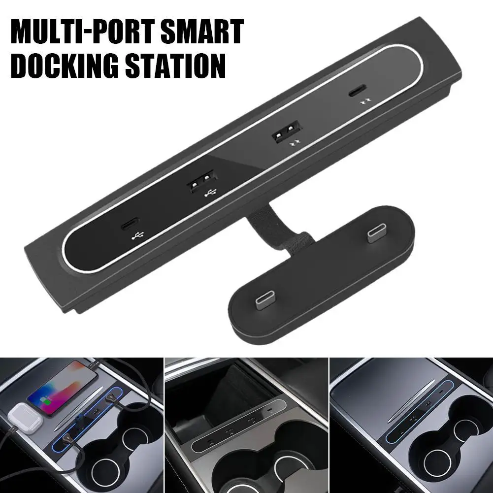 

USB Hub for Tesla Model3/Y 2021 Plug and Play Multiple Interfaces Driver Free Car Modification USB-A Type-C USB Docking Station