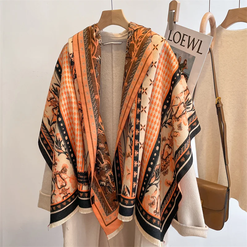 

New Floral Thick Cashmere Scarf for Women 2022 Luxury Design Pashmina Bufanda Winter Warm Travel Blanket Foulard Stoles Echarpe
