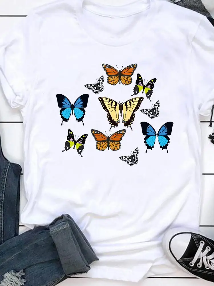 

Clothing T-shirt Short Sleeve Summer Tee Print Clothes 90s New Lovely Butterfly Women Fashion Graphic T Shirt Cartoon Female Top