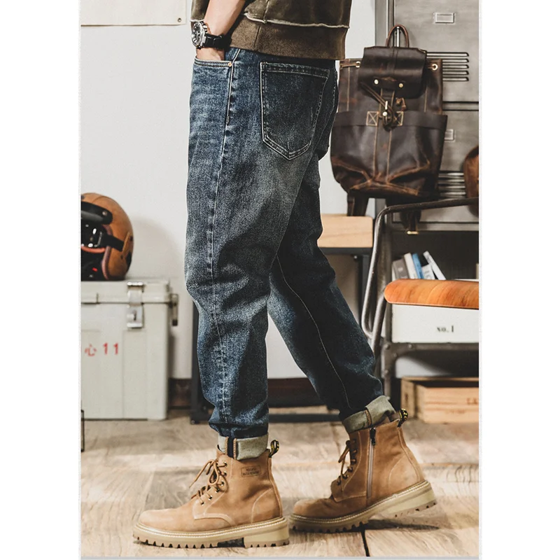 Streetwear Men 2022 New Pattern Recreational Blue Pants Elastic Force Straight Cylinder Comfortable Loose Jeans Autumn Female