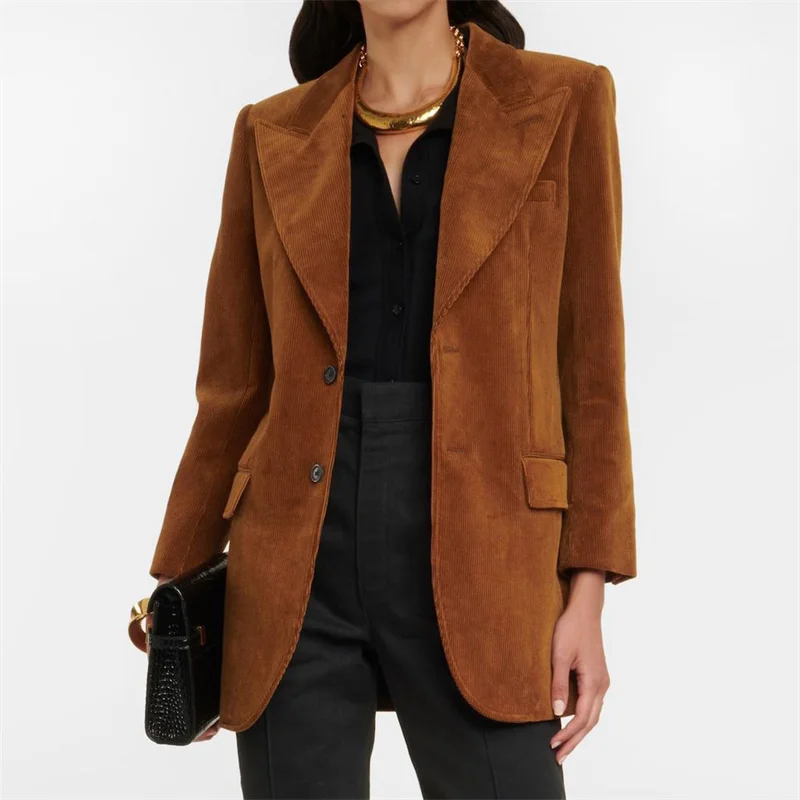 

Women's Jacket Autumn 2023 New in Outerwears Korean Fashion Slim Fit Women's Blazer Corduroy Long Coat Big Name Long Sleeved Top