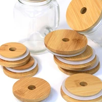 bamboo lid with straw hole wide compatibility round sealing ring mason jar lid kitchen supplies