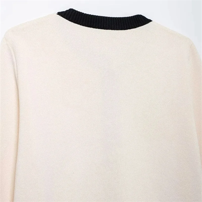 Женский Бежевый Вязаный Кардиган EDSA Повседневный Свитер С Круглым Вырезом И