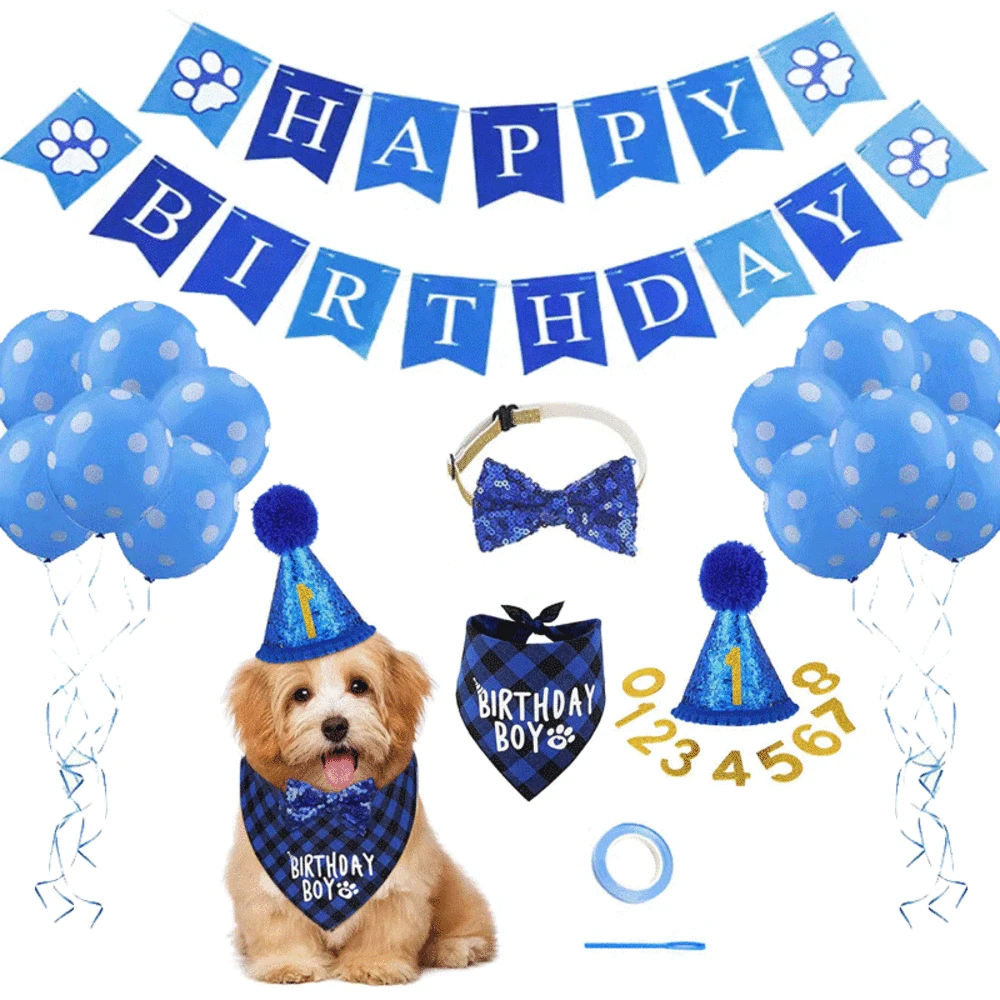 

Dog Birthday Party Decorations Dog Birthday Bandana Hat Banner Dog Birthday Balloons for Dog First Birthday Boy Dog Birthday