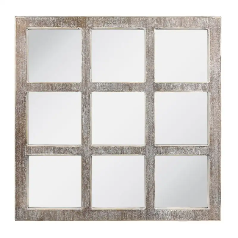 

x 23.5" Brown Farmhouse 9-Panel Window Pane Wall Mirror