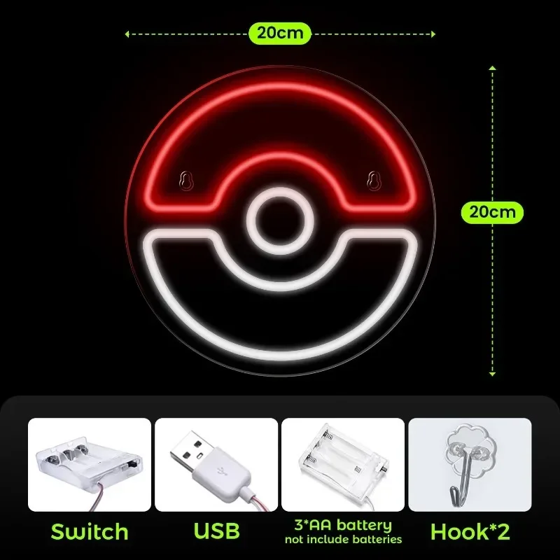 Неоновый логотип Pokeball светодиодные ночные светильники милый игровой шар