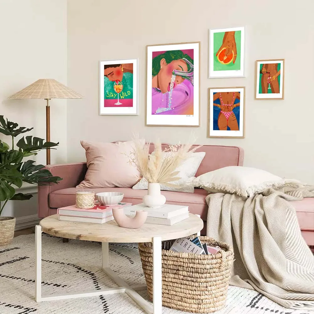 Красочные забавные девушки настенный декор картины фрукты банан красное вино