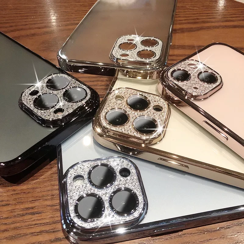 

Lens Protector Diamond Clear Plating Phone Case For iPhone 13 12 11 Pro Max XR XS X 8 7 Plus Clear Silicone Black Cover