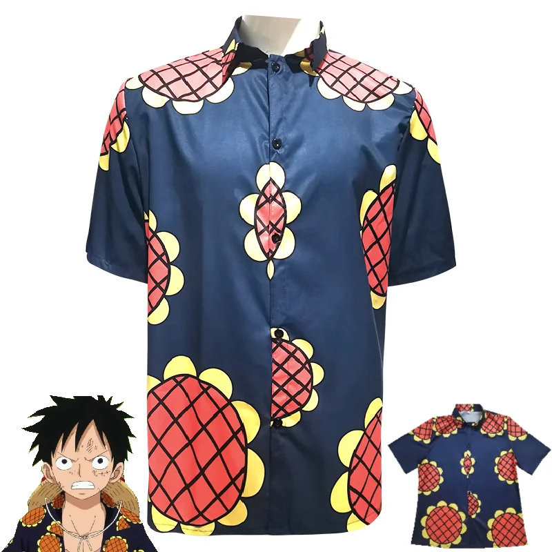 

Anime Monkey D. Luffy Cosplay Costume Aldult Unisex Navy Blue Printing Shirt Halloween Rave Party Everyday Clothing