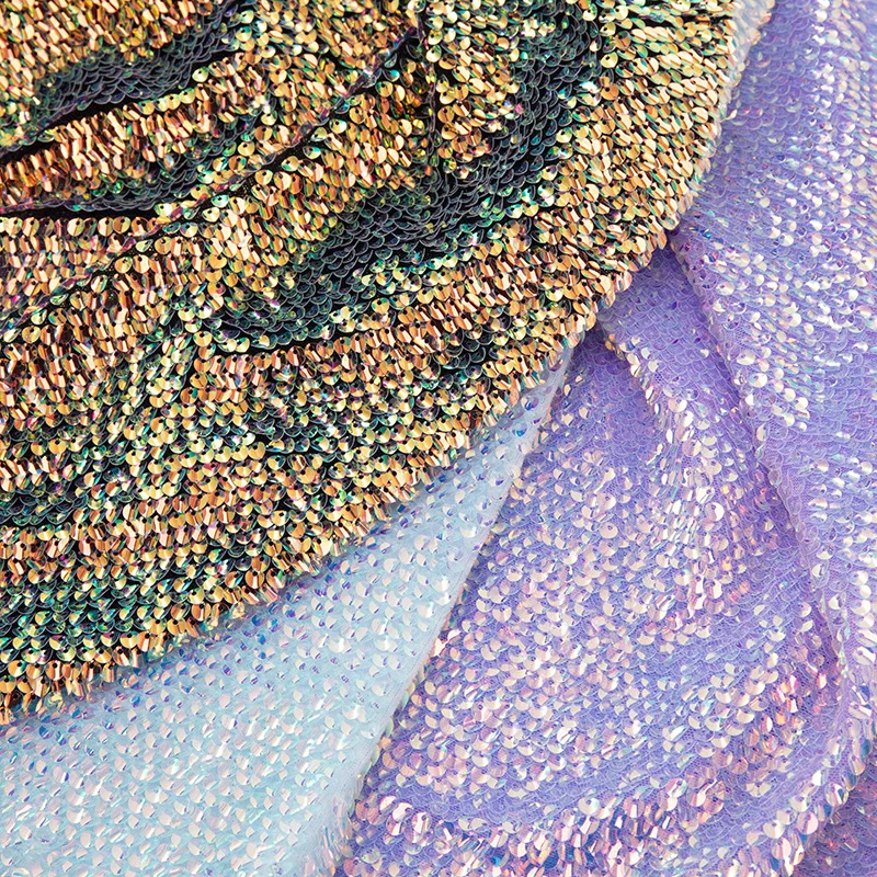 

1m*1.3m Nylon Mesh Sequin Embroidery Fabric Sequin Cloth Stage Decoration Cloth Clothing Fabric African Fabric