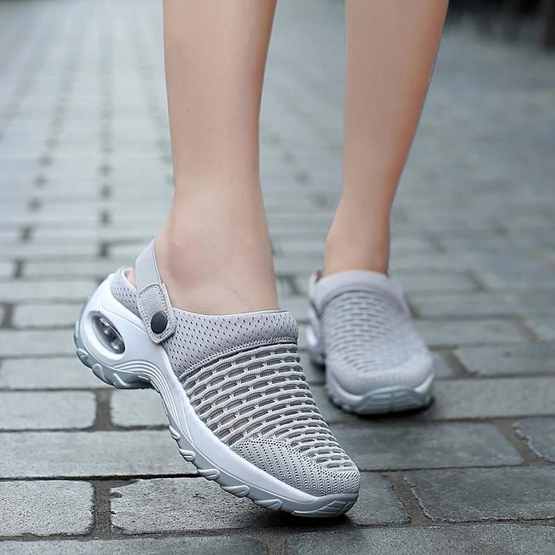 Walking Shoes Women's Slippers Air Cushion Mesh Women's Loafers Heightening Casual Shoes Breathable Sandals Outdoor Lightweight