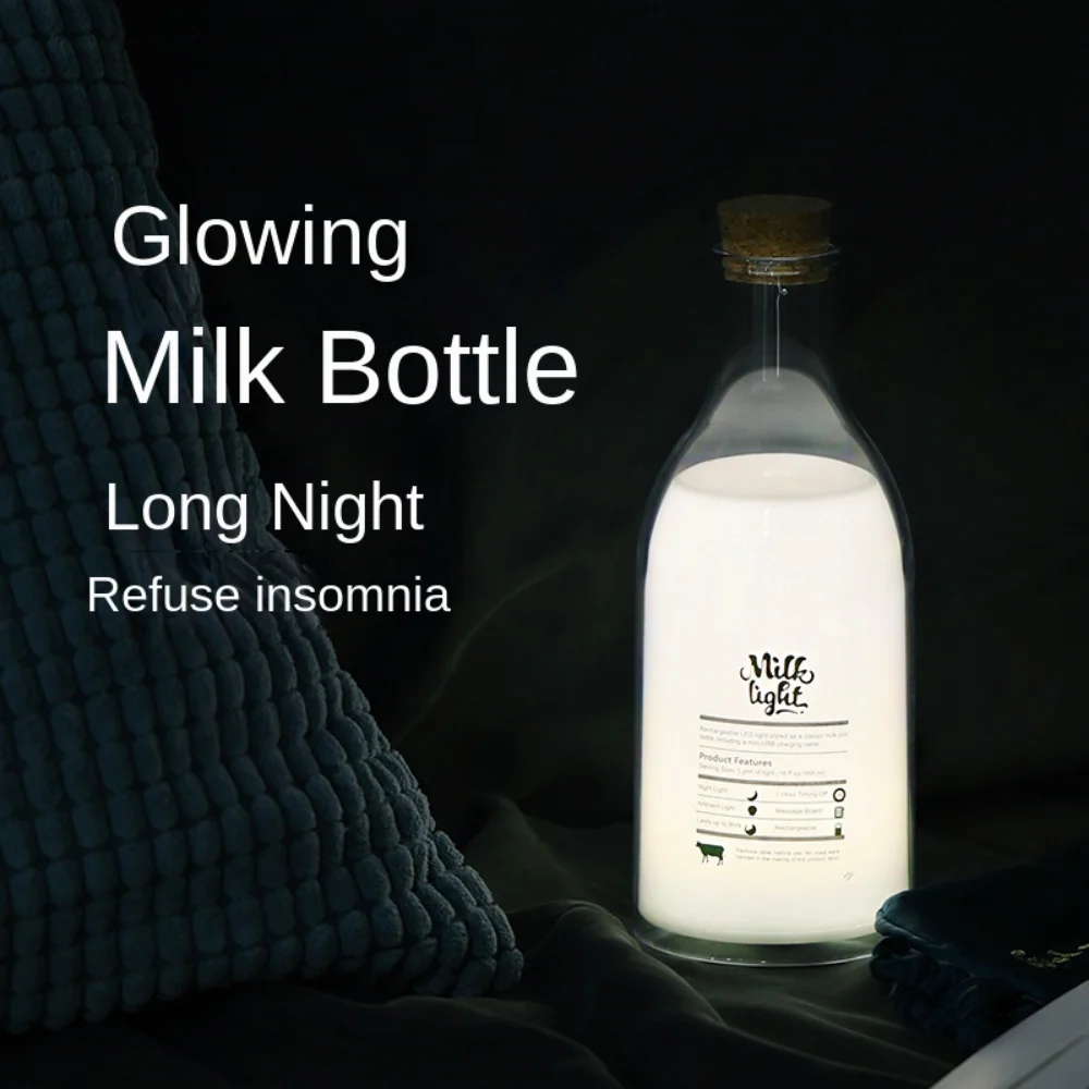 Novelty USB Rechargeable Night Light Milk Bottle Sleeping Companion Light Messageable Creative Night Light Bedroom Bedside Lamp